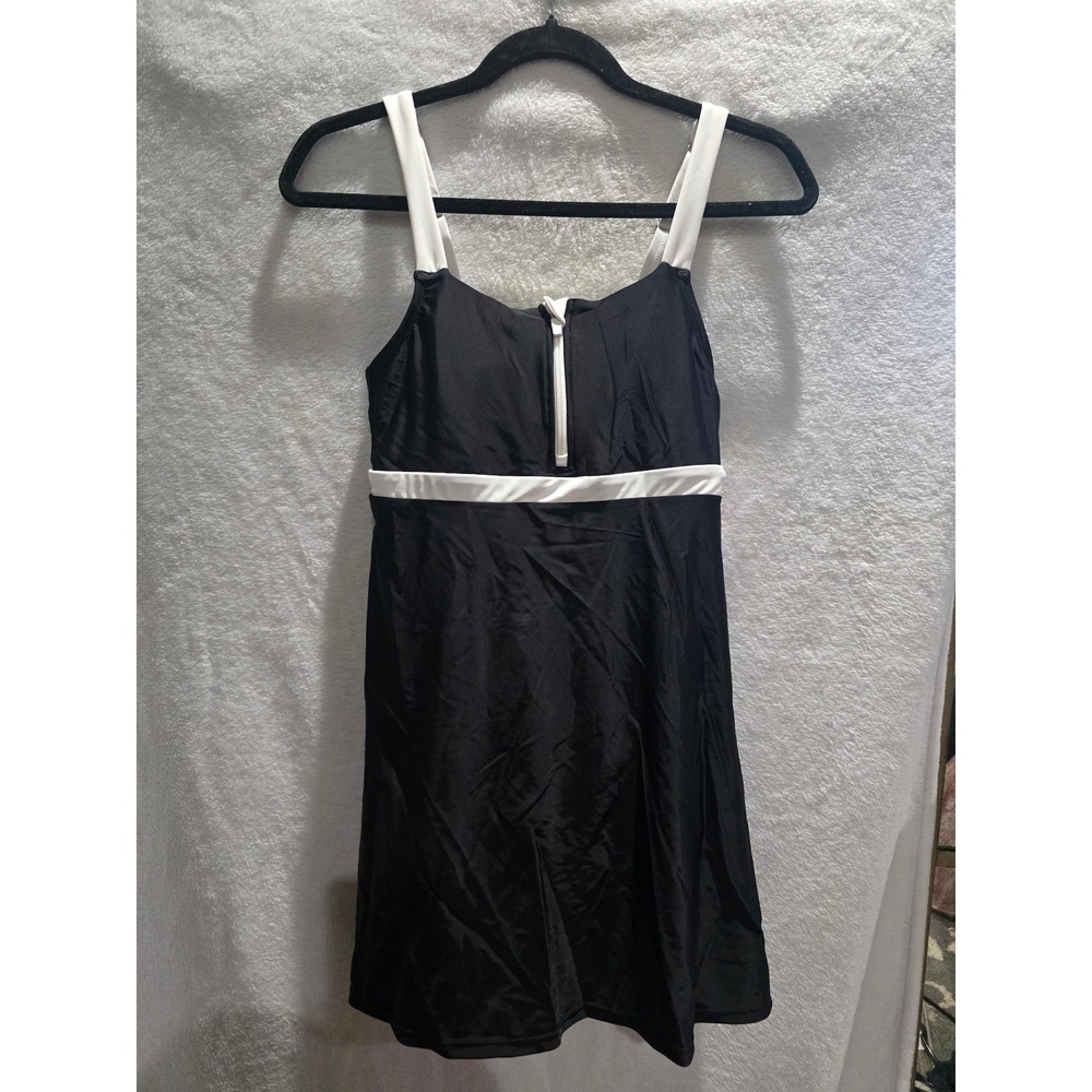 Lands' End Women Black White Colorblock Zip Front Swim Dress XL 18 NEW One Piece - Picture 1 of 6